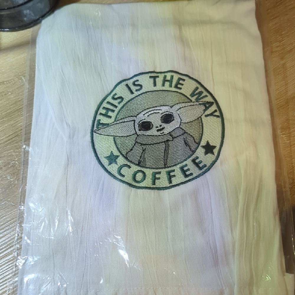 White Tea Towel with Baby Yoda Design